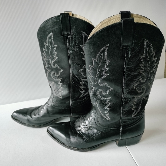 Cowtown Leather Western Cowboy Boots Mens Size 11.5 D Black Pull On Comfort - Picture 1 of 16